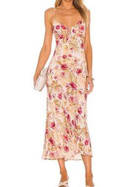 ASTR Floral Slip Midi Dress in Pink and Cream